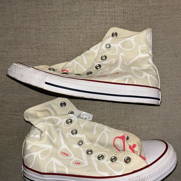 Converse High-Tops with Custom Pink Glasses Design - Picture 2 of 8